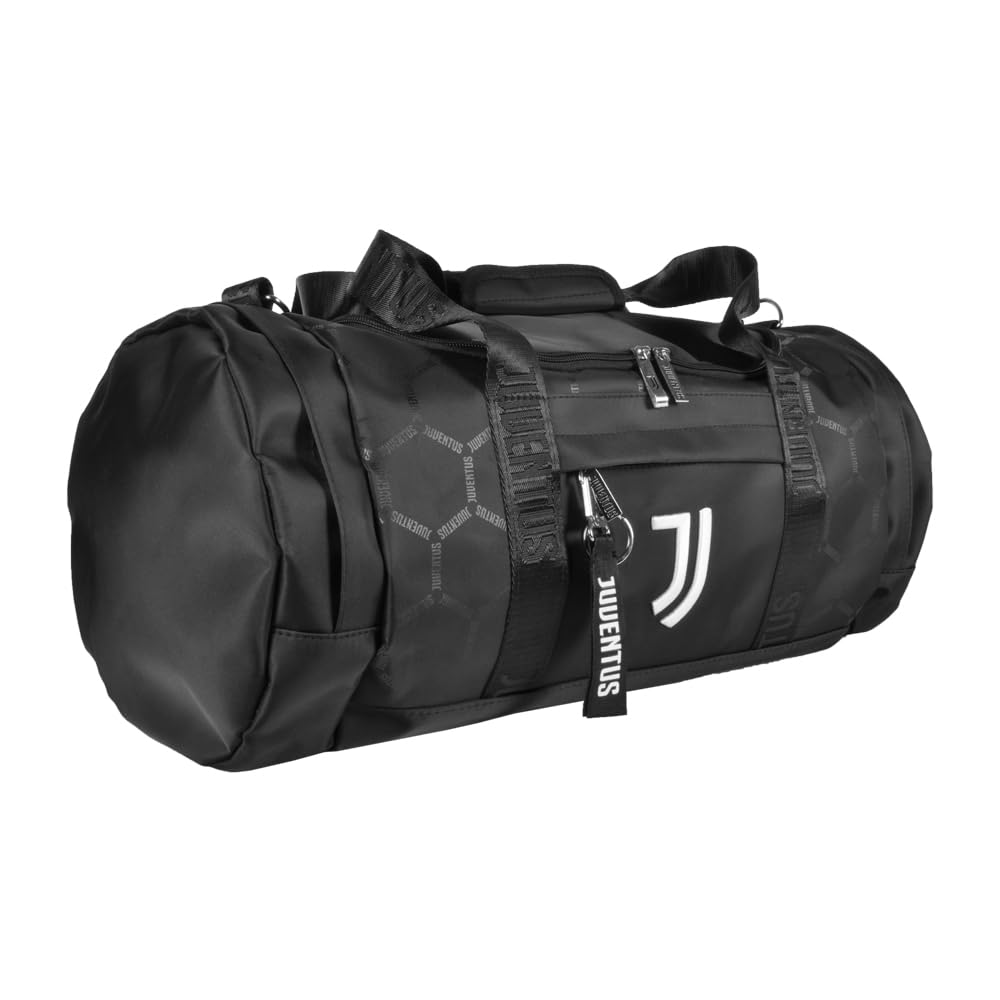 Bolsa de 54 x 25 x 25 cm con Bordado 3D e impresión Pattern 133418 Juventus, Negro, Bolsa con Varios Bolsillos y Llavero