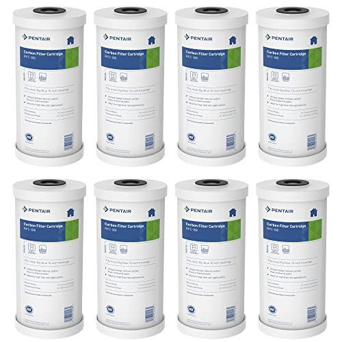 Image of Pentair Pentek RFC-BB Big Blue Carbon Water Filter, 10-Inch, Whole House Heavy Duty Radial Flow Carbon Replacement Cartridge with Granular Activated (GAC), 10 inch x 4.5 inch, 25 Micron, Pack of 8