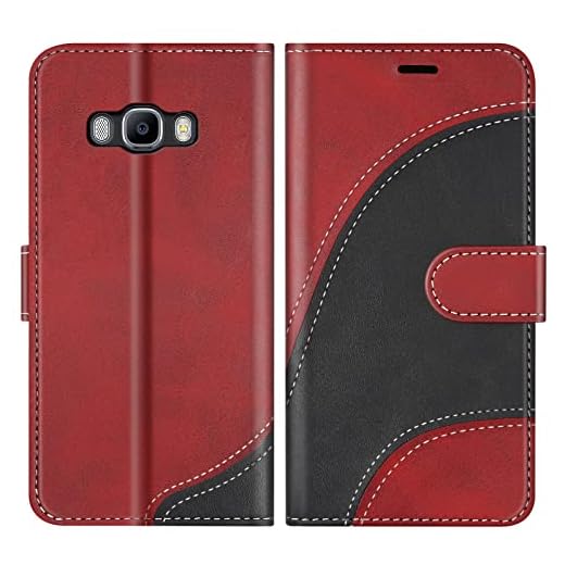 BoxTii Hülle für Samsung Galaxy J5 2016, PU Leder Handyhülle für Galaxy J5 2016, Ledertasche Klapphülle Schutzhülle mit Kartenfächer und Magnetverschluss, Rot