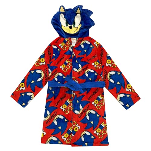 Sonic & Super Mario Fleece Kids Hooded Robe - Super Soft Plush Bathrobe for Boys with Adjustable Tie - Official Product