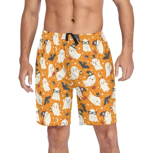 Laprad Men's Pajama Shorts Halloween Cute Ghosts Bats Lounge Sleep Shorts Soft Pajamas Bottoms with Pockets