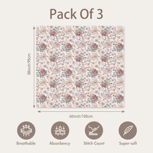 Image of GLLQUEN BABY Muslin Swaddle Blankets for Newborn Girls, Large 40''x38'' | 3Pk, 100% cotton, ultra soft and breathable, gentle on sensitive newborn skin, Multi-use as swaddle wrap, receiving blankets
