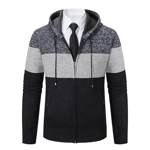 Cardigan Sweaters for Men,Full Zip Long Sleeve Knit Sweater Open Front Cardigans Fashion Winter Warm Patchwork Sweater