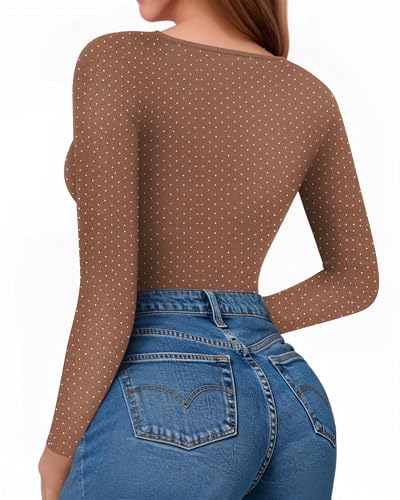 Image of MANGOPOP Womens Bodysuit Long Sleeve Crew Neck Body suit for Women Ribbed Bodysuits Shirts