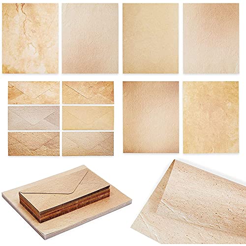 96 Pack Vintage Parchment Stationery Printer Paper and 48 Envelopes Set (Antique)