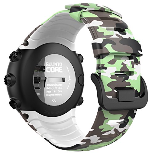 MoKo Watch Band Compatible with Suunto Core, Classic Replacement Soft Wrist Band Strap with Metal Clasp for Suunto Core Smart Watch, Fits 5.51"-9.06" (140mm-230mm) Wrist, Black & Green Camouflage