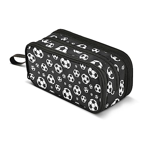 Image of Football Soccer Pencil Case Box Boys Girls Large Pencil Pouch Zipper Compartments Big Capacity Stationery Pen Bag Organizer Kids Teens Adults School