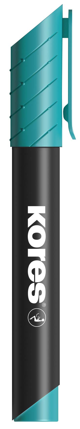 Kores - Turquoise Permanent Marker Pen - K-Marker XP1, Round Tip with Low-Odour Ink - Waterproof Marker Pens for All Surfaces - Back to School Supplies, Office Supplies - Pack of 12