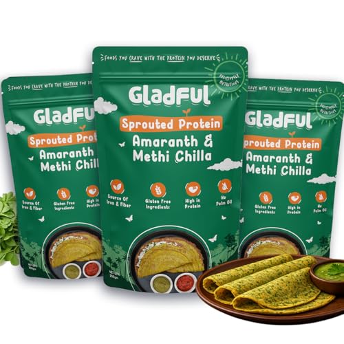 Image of Gladful Sprouted Lentils & Millets Protein Methi Chilla Dosa Mix, No Maida, No Palm Oil, No Cholesterol, High Fiber, Less Carb 200 G (Pack Of 3)