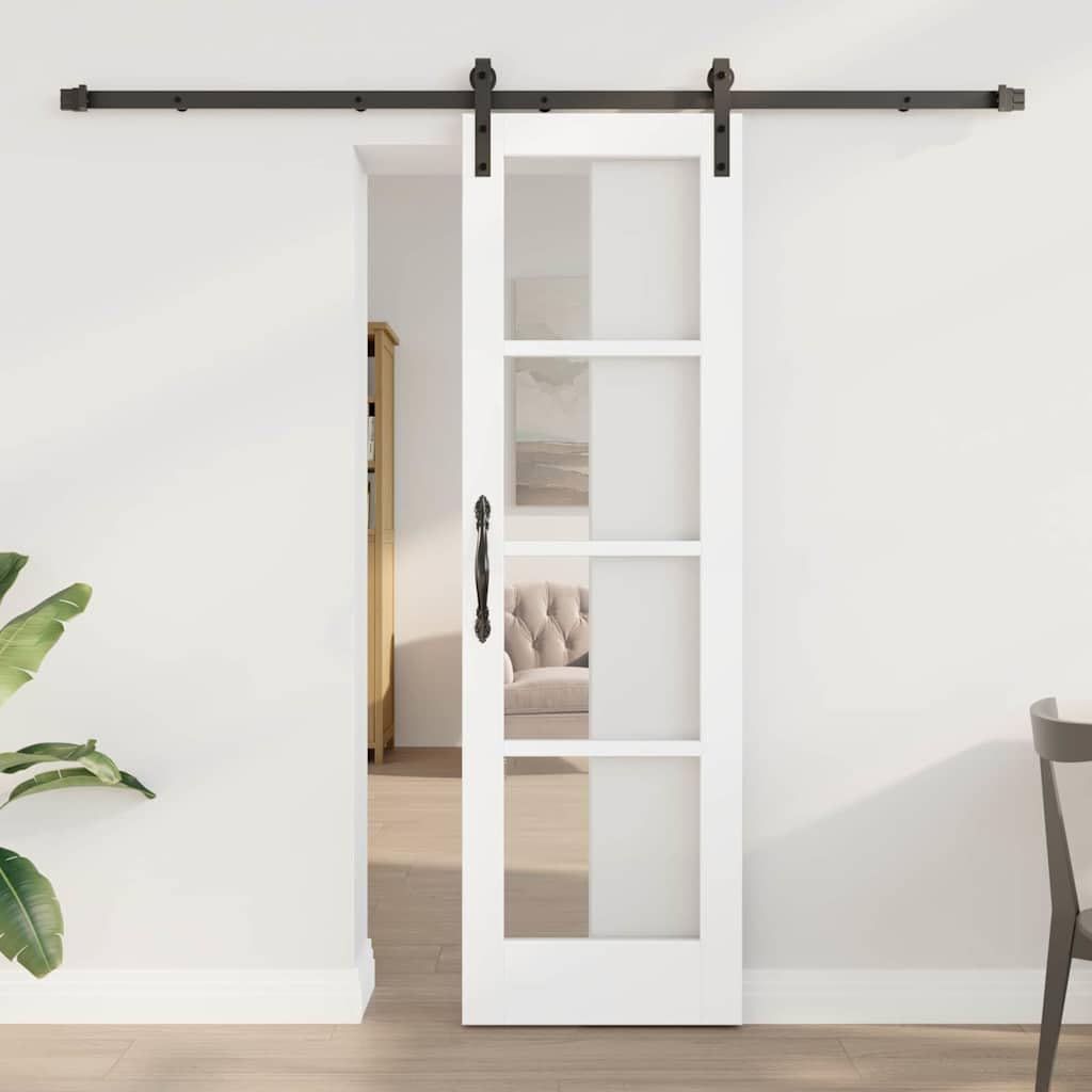 ORKDAL - Porta scorrevole in legno massello di pino e vetro, 61 x 198,5 cm, per camera da letto e soggiorno, divisorio con sistema a binari
