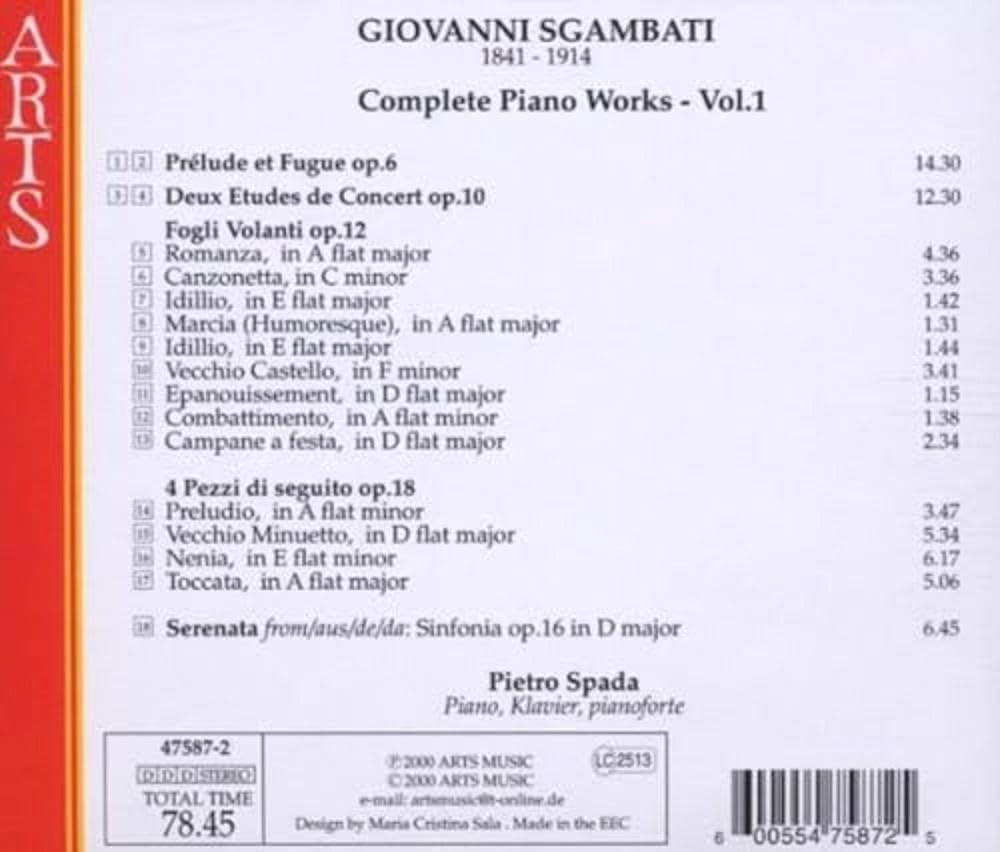 475872 Pietro Spada Complete Piano Works, Vol.1 CD 475872 NEW