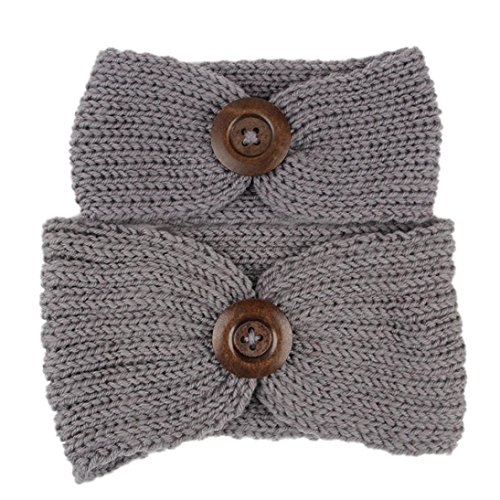 Highpot 2PCS Mom and Baby Knit Crochet Button Headband Photo Party Headwrap (2 PCS, Gray)