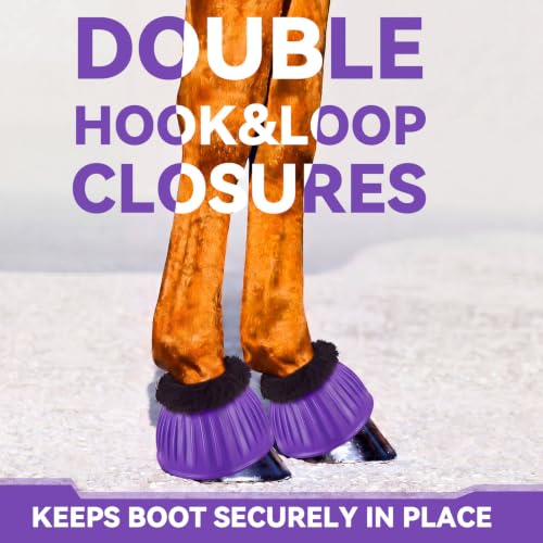Image of Abbylike 1 Pair Fleece Horse Bell Boots Protect Against Hoof Impact Trauma, Rubber Bell Boots Horse Care for Turnout No Rub Design Comfort Quick Wrap Hook and Loop