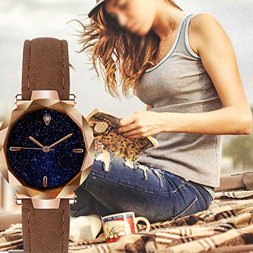 Preisvergleich Produktbild Creamon Damen Sternenuhr, Damen modische wasserdichte Sternenuhr Damenuhr braun