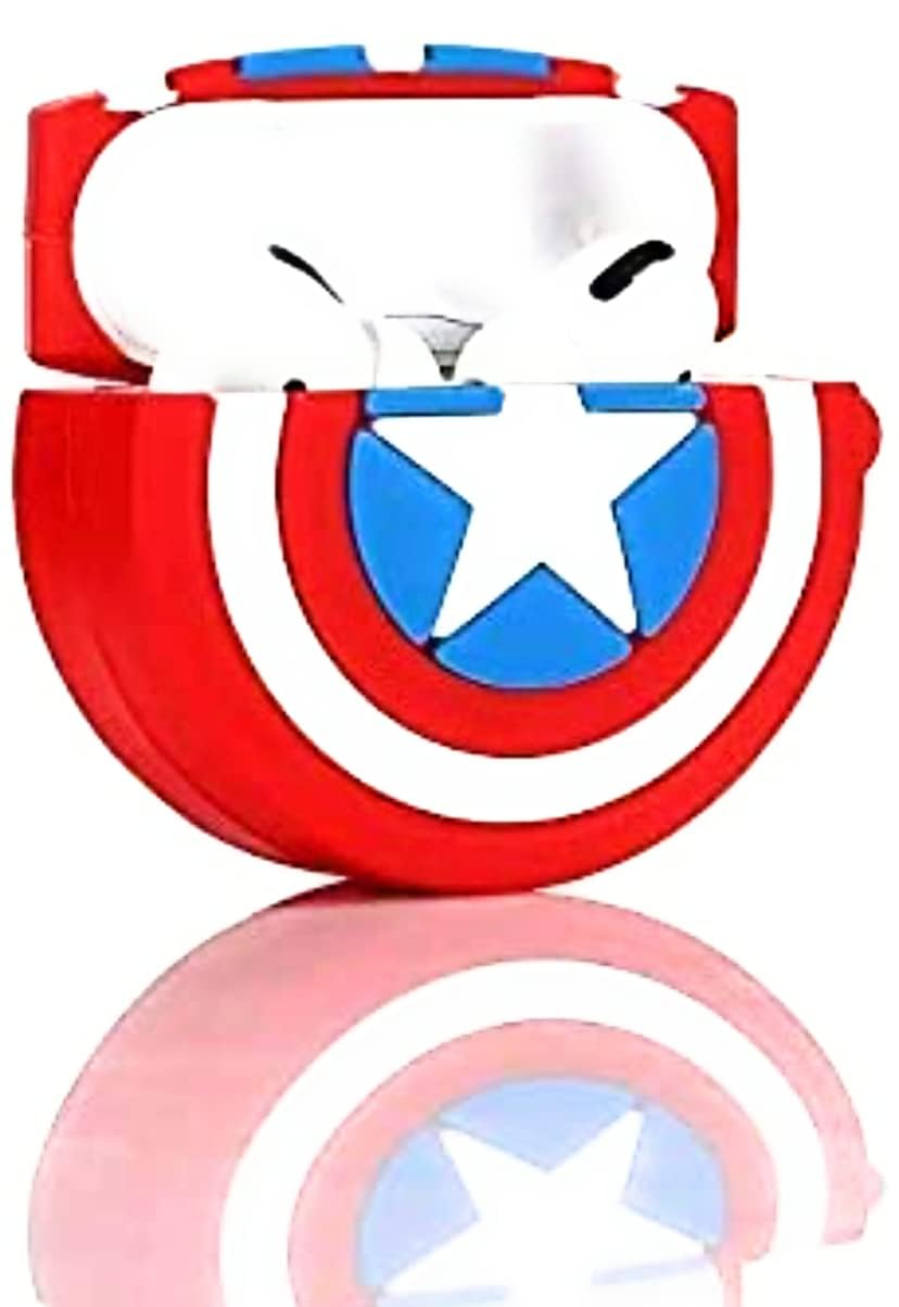 Cover Factory Silicone 3D Cartoon Case Cover for Airpods Pro | Captain America Funny Case for Kids, Girls And Boys Air pods Pro Case With Keychain Design for Airpod Pro(only case not include airpod) (Captn_America)