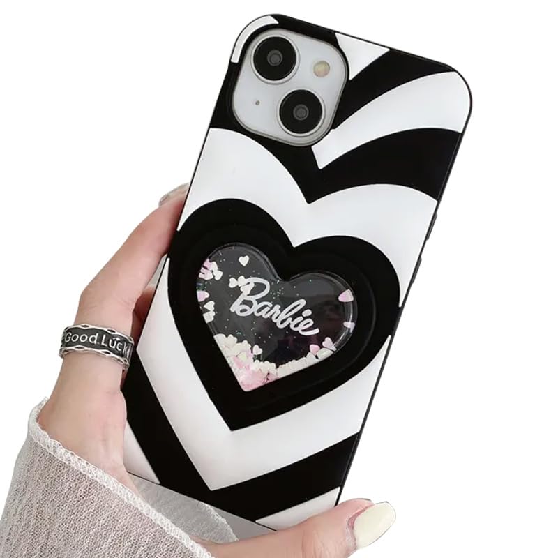 mobistyle Designed for iPhone 13 Cover with Luxury Heart Cartoon Design Soft Silicone Aesthetic Women Teen Girls Back Cover Cases for iPhone 13 (Black)