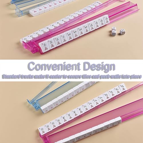 Mahjong All-in-One Tile Rack & Pusher, Clear Acrylic Mahjong Rack and Pusher Combo, Modern American Majiang Tile Racks Set of 4 (Multi-Color)