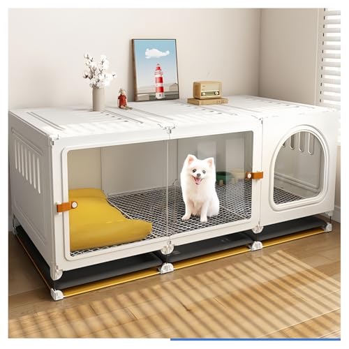 Quxxuol 犬ケージ ペットサークル 小型犬用ゲージ 屋根付き 組み立てが簡単 引き出しトレイ お手入れ簡単 テディビションポメラニアンなどの小型犬に適しています (ホワイト,106*46*46cm)