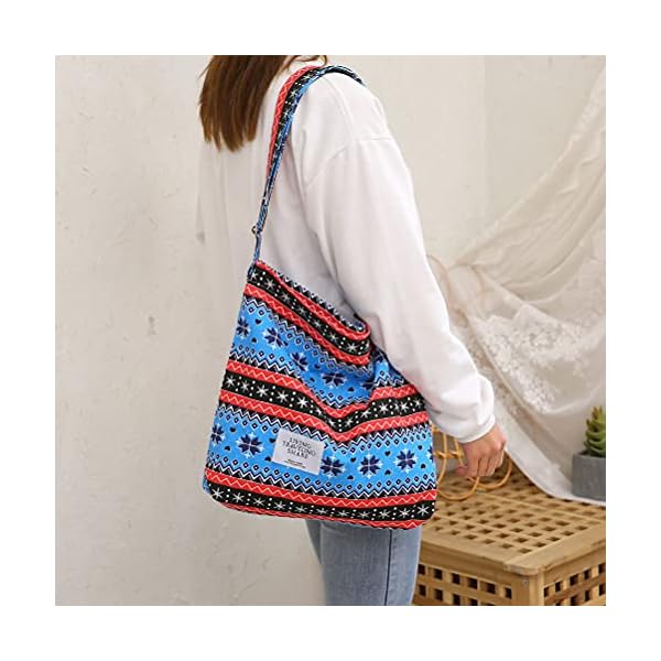 Covelin Women's Retro Large Size Canvas Shoulder Bag Hobo Crossbody Handbag Casual Tote Multicoloured-5