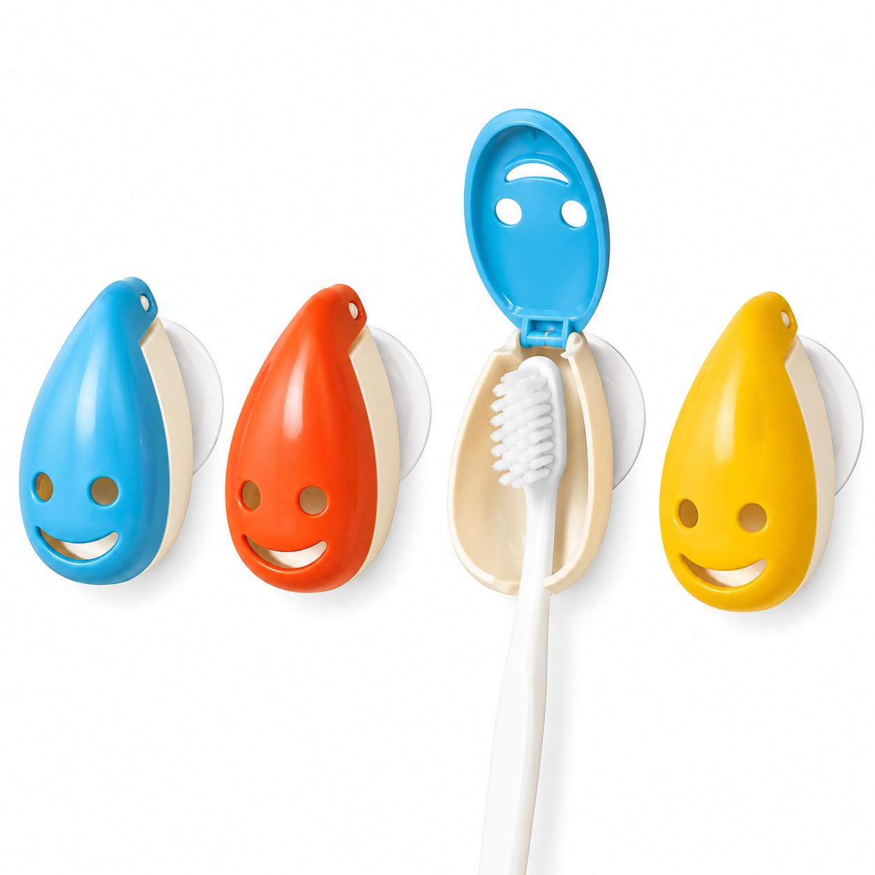 Uteruik Novelty Toothbrush Holder with Suction Cup Cartoon Wall Mount Toothbrushes Toothpaste Holder Bathroom Tool Accessories, 4pcs (Color Random)