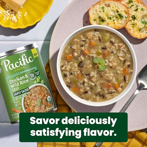 Image of Pacific Foods Organic Lightly Salted Chicken and Wild Rice Soup, 16.3 oz Can (Pack of 12)