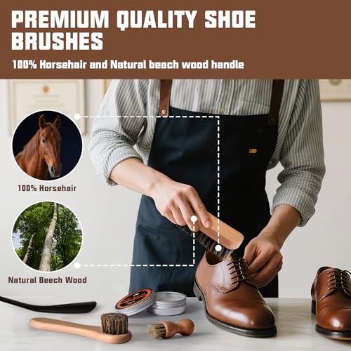 Leather Shoe Shine Kit for men-16 PCS Shoe Polish Kit Black Brown Neutral Shoe Wax,Mink Oil and Buffing Cloth for Boots Care2