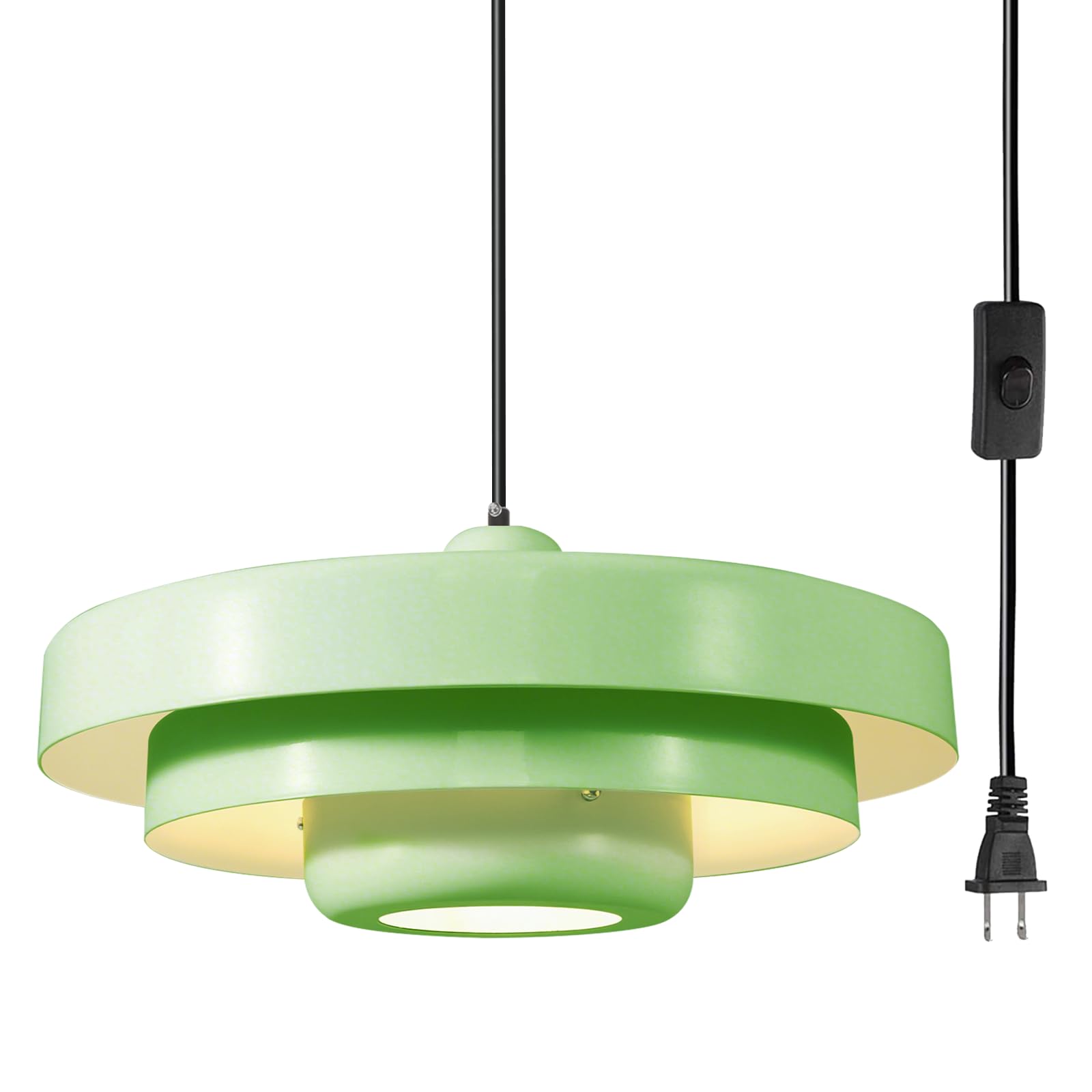 Mint Green Plug in Pendant Light, 17.7" Large Mid Century Modern Hanging Lamp with 14.75ft Adjustable Cord Hanging Light, Vintage Pendant Lighting Fixture for Kitchen Island Dining Room