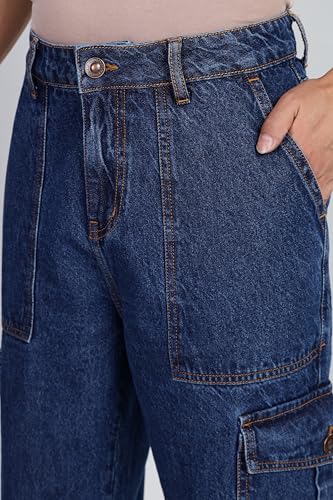 Image of INKD Men's Cargo Baggy Jeans - Mid-Rise | 100% Cotton | Contrast Stitch| 6 Pocket Styling | Baggy Jeans for Man | Loose fit & Comfortable (Available in Plus Sizes)