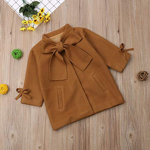 2-8Y Kids Toddler Girl Wool Coat with Big Bowknot Long Sleeve Trench Coat Fall Winter Outwear Jacket for Children3
