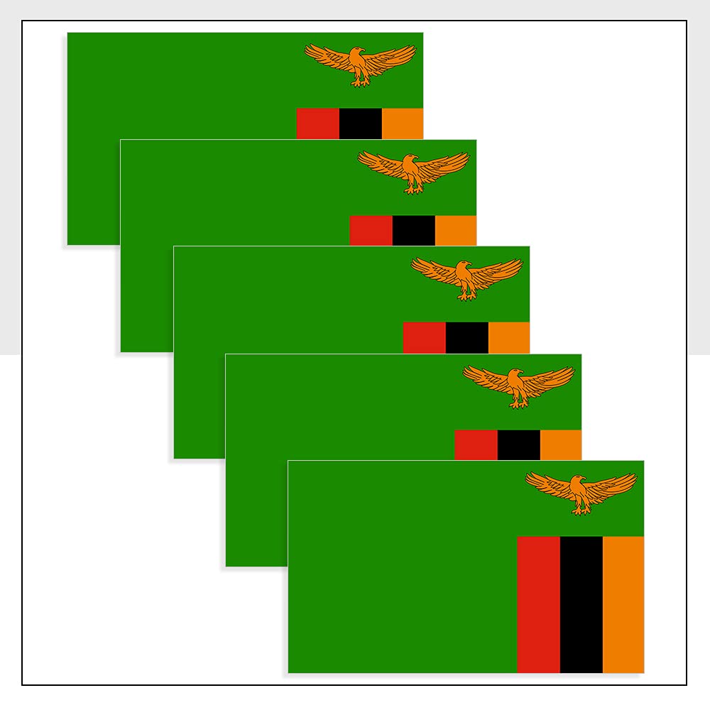 Zambia Flag Bike Sticker Pack of 5 (60 x 36mm) Waterproof ZMB Labels for Van Bike Fridge Helmet Packwith® #P1158