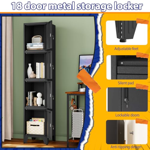 Image of PAOFIN Metal Tall Narrow Storage Lock Cabinet | Metal Filing Cabinets with 4 Locker Drawers for Home Office, Bathroom, Living Room, Dinning Room (Black)