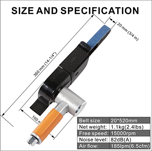 Image of Air Belt Sander 3 /4 inch x 20-1 /2 inch Belt Size Pneumatic Tool with 12pc Belts (#40, #60, #80 & #120), Good for Deburring, Sanding and Finishing (3 /4 inch x 20-1 /2 inch Sander)