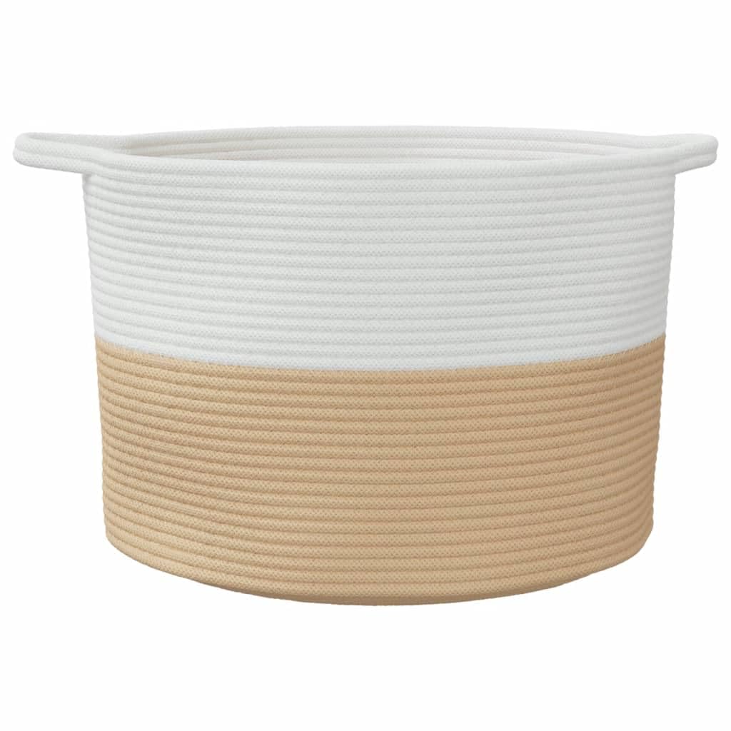 Wäschekorb Beige und Weiß Ø55x36 cm aus Baumwolle mit Faltdesign und Griffen – Atmungsaktiver Aufbewahrungskorb für Wäsche, Spielzeug und Haushalt – Langlebiges