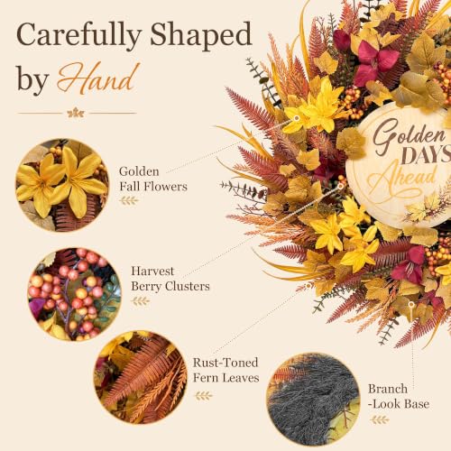 24" Wizcave Autumn Fall Wreath w/ Storage Bag & Wood Sign - image 3