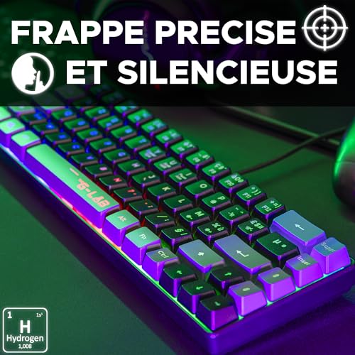 The G-Lab Keyz Hydrogen, tastiera Gamer 60%, tastiera semi-meccanica cablata Azerty, retroilluminazione multicolore, mini tastiera gamer silenziosa, formato compatto TKL, PC/PS5 (nero/grigio) - Tastiera gaming - Immagine 3