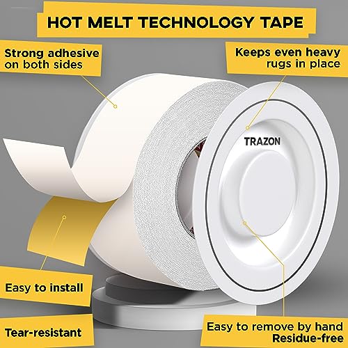 Image of Carpet Tape Double Sided - Rug Tape Grippers for Hardwood Floors and Area Rugs - Carpet Binding Tape Strong Adhesive and Removable, Heavy Duty Stickers Grip Tape, Residue Free (2 Inch / 15 Yards)
