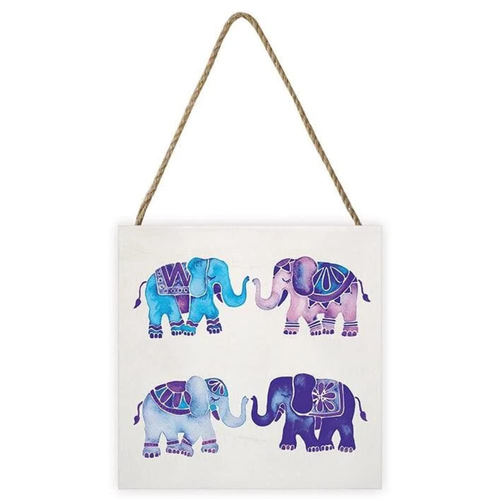 Cat Coquillette, EMB10861, Cat Coquillette - Elephants Wooden Block, Multi-Color, 20 x 20cm