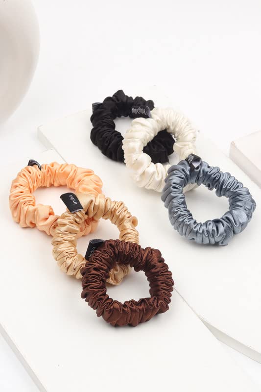 Image of Premium Satin Scrunchies for Women | Hair Bands, Ponytail Holders & Rubber Bands | Skinny, Fluffy, No-Damage Hair Ties | Girls Hair Accessories | Small Size | Pack of 6