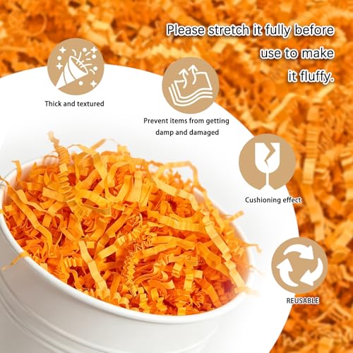 Image of 1 /2LB Fluorescent Orange Crinkle Cut Paper Shred Filler Great for Gift Wrapping, Basket Fillers, Birthday, Gift Wrapping, Anniversary, Halloween Thanksgiving Christmas Party Decor Filling Supplies