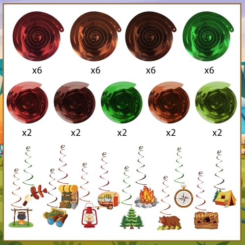 Image of 58 Pcs Camping Party Hanging Swirls Camping Themed Party Decorations Campings Adventure Hanging Foil Swirls Ceiling Decorations for Kids Adults Campings Theme Party Indoor Outdoor Baby Shower