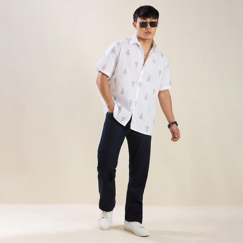 Image of MARK & ALBERT Men's Half Sleeve Linen Slim Fit Shirt