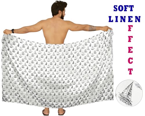 LA LEELA Men's Cover Up Casual Vacation Beach Holidays Summer Long Swim Trunk Swimwear for Men Beachwear Pareo2