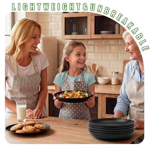 Image of Plastic Plates Reusable Set of 6, 9IN Wheat Straw Camping Plates