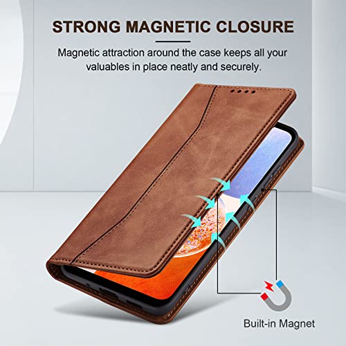 Image of Jasonyu Wallet Case for Samsung Galaxy A14 4G /5G, Flip PU Leather, Brown
