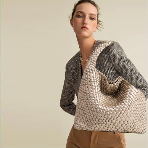 Image of JINMANXUE Woven Tote Bag for Women, Fashion Hobo Handbag, Travel Top-handle Shoulder Bag, Beach Underarm Bag with Purse