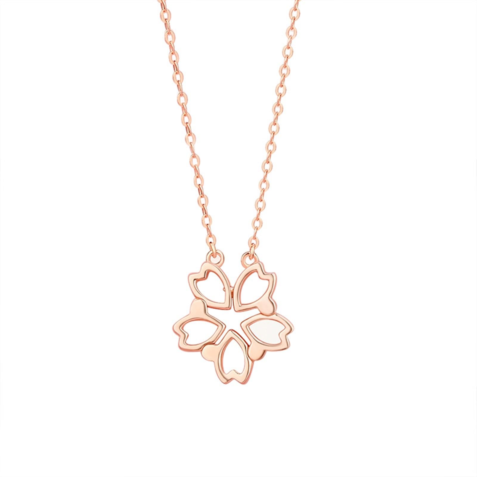 Collar de oro rosa para mujer, collar con colgante de flor de cerezo hueco liso de oro rosa de 9 quilates, 14 quilates, 18 quilates, cadena alargada: 40 + 5 cm