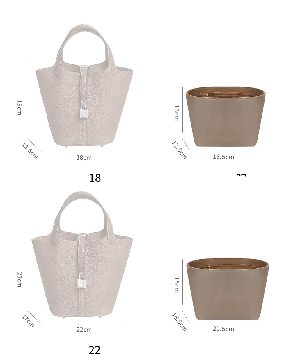 Organizer per borsa in nylon, inserto portaoggetti per borsa Hermes Picotin18/22(Brown,Picotin18)