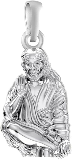 Akshat Sapphire Sterling Silver (92.5% purity) God Shree Sai Baba Pendant for Men &amp; Women Pure Sterling Silver Lord Sai Ba...