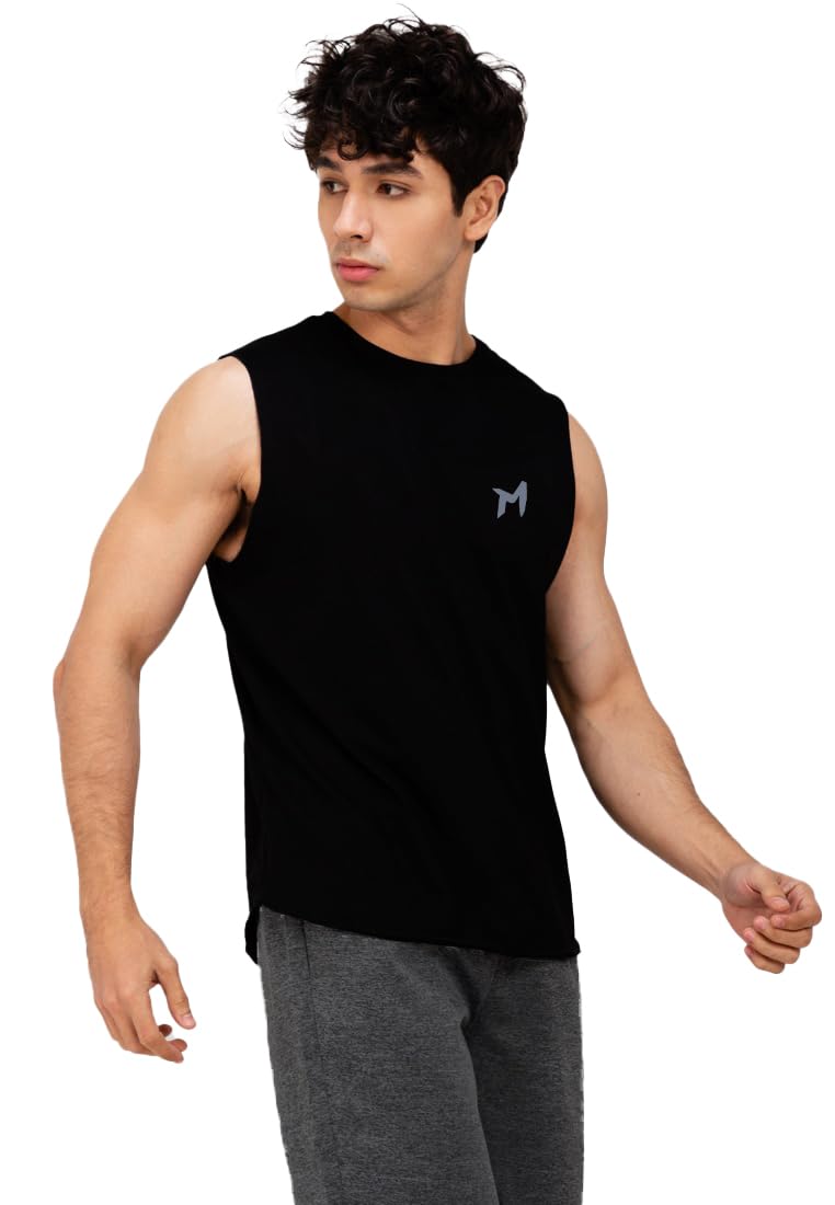mebadass Solid Sleeveless Cotton Regular Fit Mens Stylish Top Tanks Vest T-Shirt -Black-picture-16