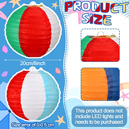 Image of Panelee 12 Pcs 8 Inch Beach Ball Paper Lanterns Pool Party Decorations Summer Luau Themed Round Hanging Decorations for Office Classroom Home Outdoor Indoor Party Supplies